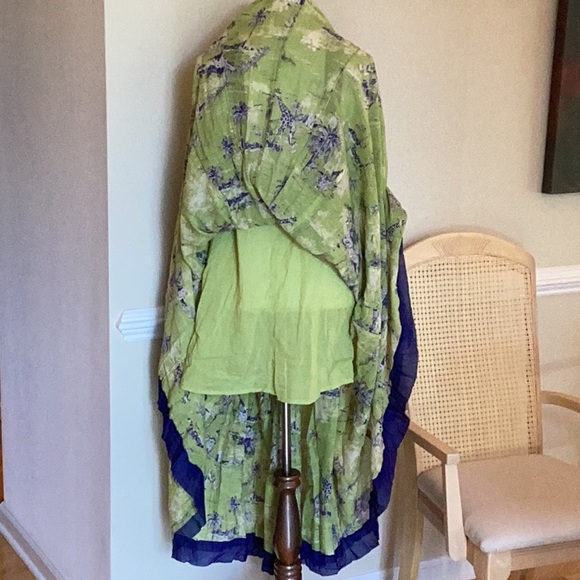 Free People lime green and navy wildlife print low back dress lined w/navy trim - Picture 4 of 15